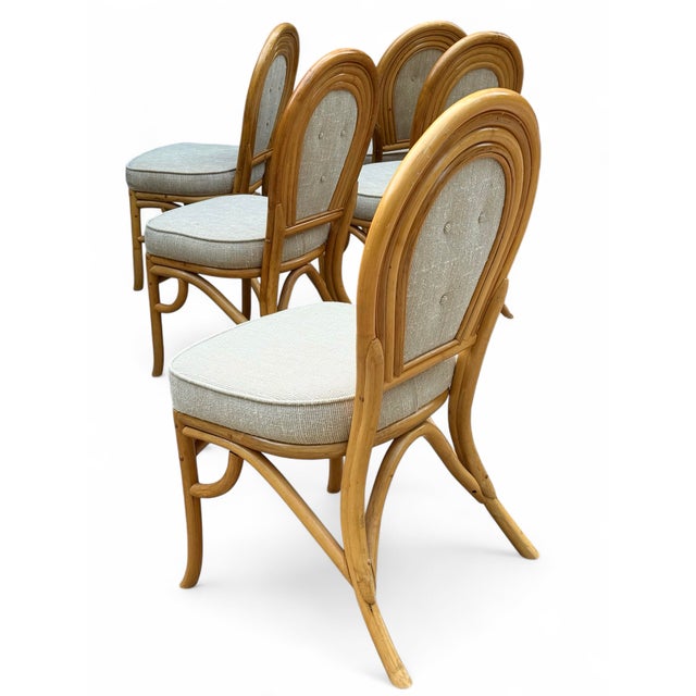 Camel Vintage Set of 7 Dining Chairs 4-Strand Rattan by Pacific Rattan Products – Palm Beach Coastal Style For Sale - Image 8 of 12