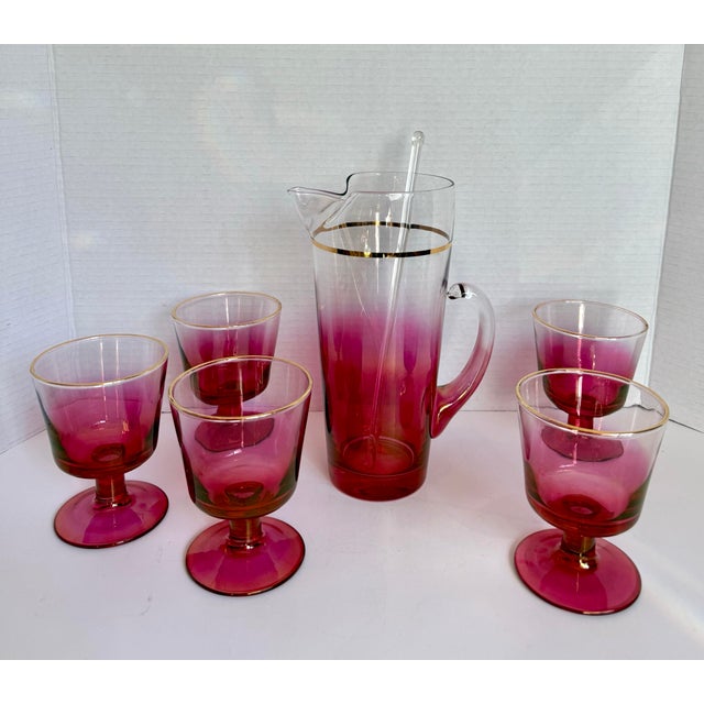 Mid-Century Raspberry Ombre Glass Barware Set, Attributed to Blendo For Sale - Image 10 of 12