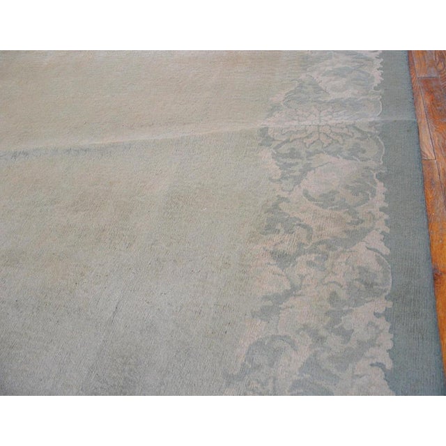 Art Deco 1930s Gray Green Open Field Foliate Antique Chinese Art Deco Knotted Wool Rug For Sale - Image 3 of 8