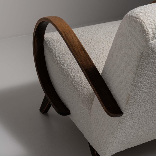 20th Century Czech Republic Warm Ivory Boucle Curved-Arm Lounge Chair For Sale - Image 10 of 11