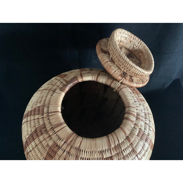 African Coiled Basket With Lid From Botswana 10.5" African Tribal Art For Sale - Image 3 of 11