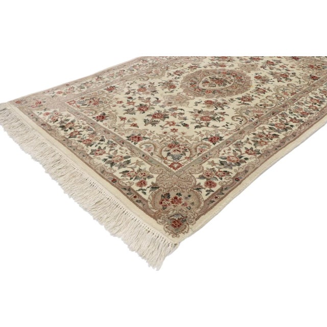 Rococo Vintage Persian Tabriz Chinese Floral Rug - 03'10 X 05'11 For Sale - Image 3 of 10