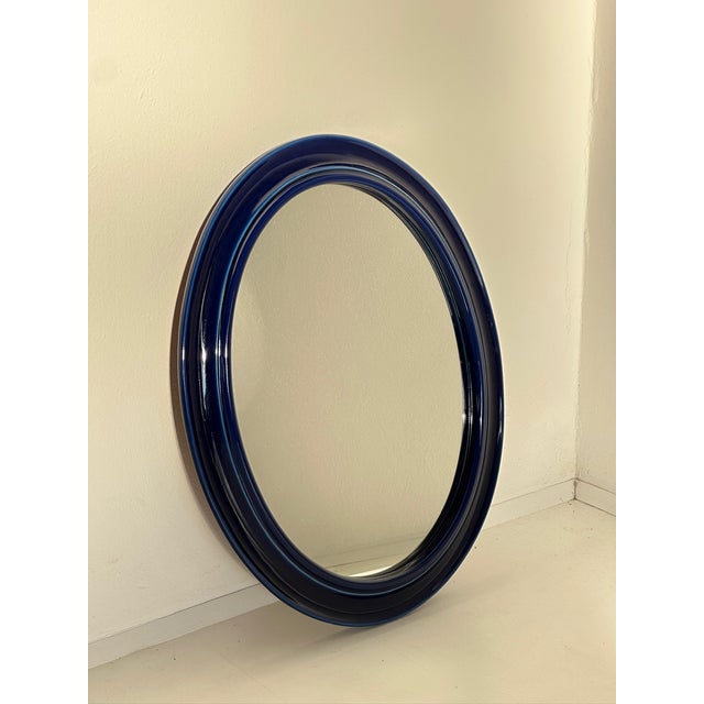 Glass Oval Wall Mirror with Blue Ceramic Frame, 1970s For Sale - Image 7 of 7