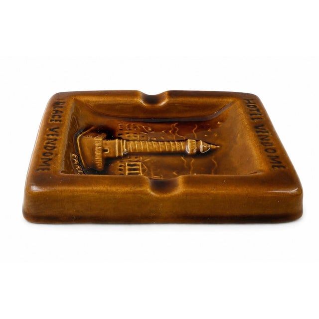 Ceramic Vintage Hotel Vendome Paris Brown Ceramic Ashtray Catchall Dish France For Sale - Image 7 of 9