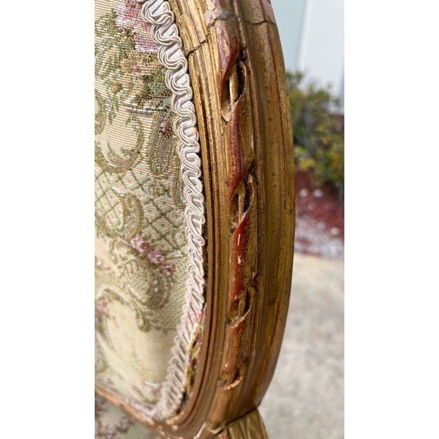 Mid 19th Century Pair of Elegant Antique Gilded Louis XVI Style Chairs. Some Restoration Required For Sale - Image 5 of 12