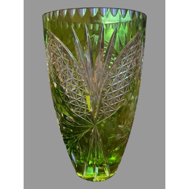 Vintage Nachtmann Green Cut to Clear 10.5" Art Glass Vase For Sale - Image 6 of 12