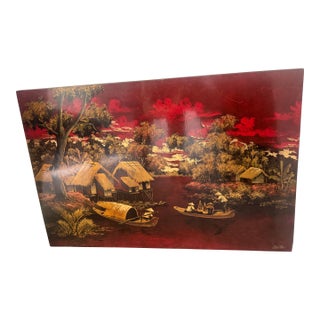 Antique Resin Wood Painting on Wood For Sale