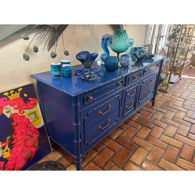 Thomasville Allegro Chinoiserie Faux Bamboo Dresser in Blue For Sale - Image 9 of 18