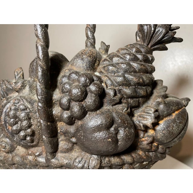 1920s Huge Antique Original Cast Iron Flower Basket Bouquet Heavy Figural Doorstop For Sale - Image 5 of 12