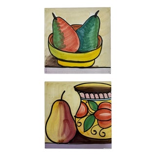 Vintage Hand Painted Ceramic Trivets Made in Italy - A Pair For Sale