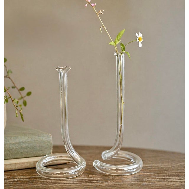 A beautifully simple and elegant set of vintage glass tube bud vases, designed for showcasing single stems or delicate...