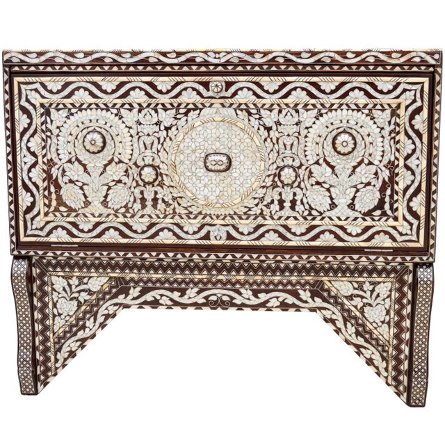 Wood Vintage Handcrafted Moorish Mother-Of-Pearl Console Table & Mirror Set For Sale - Image 7 of 13