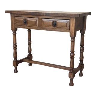 Early 20th Century Spanish Carved Console Table With Two Drawers For Sale