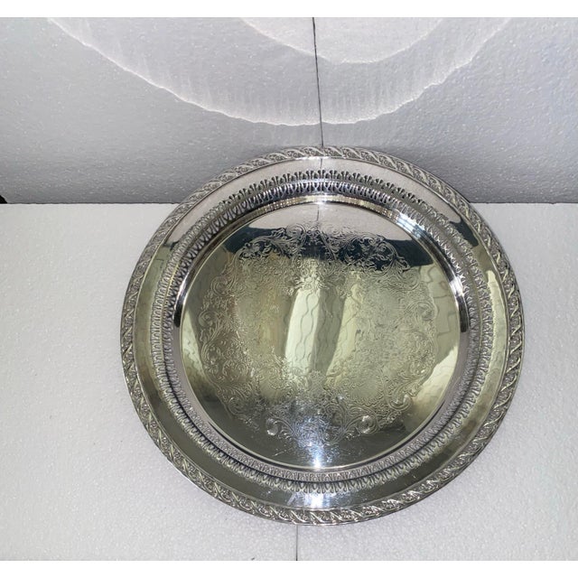 Vintage Ornate Wm. Rogers & Son "Spring Flower" Pierced Edge Silverplate Tray - 12" For Sale In Miami - Image 6 of 7