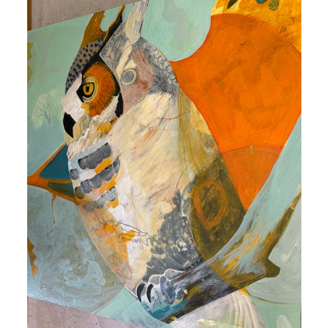 Abstract Expressionism “I Spy” a Great Horrned Owl Painting by LWren Walraven For Sale - Image 3 of 9