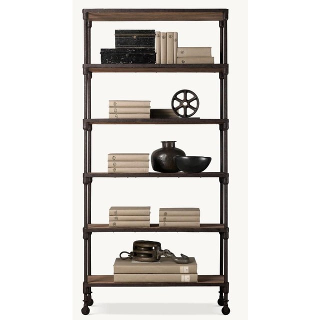 Rustic European Rh Dutch Industrial Reclaimed Elm & Steel Shelving, 40¼"w For Sale - Image 3 of 3