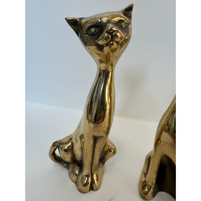 1960s Mid-Century Modern Polished Brass Stylized Cat Figurines - Pair For Sale - Image 4 of 5