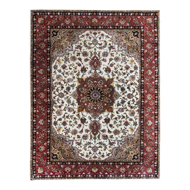 Vintage Persian Silk and Wool Tabriz Rug For Sale