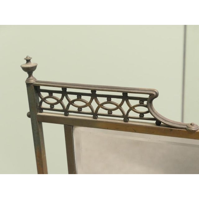 Glass Victorian Arts and Crafts Brass Fire Screen with Etched Sunburst For Sale - Image 7 of 8