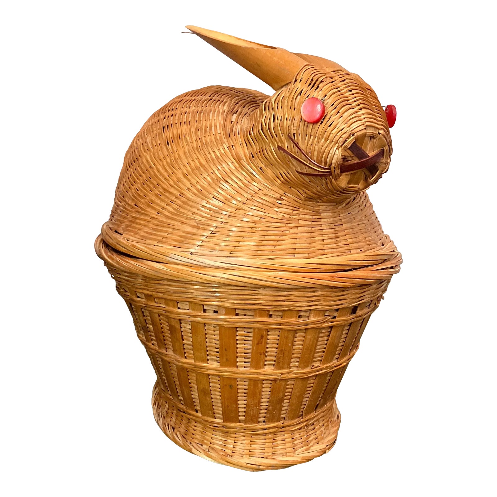 1970’s Vintage Rattan / Wicker Rabbit Basket | Chairish