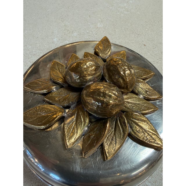 1970s Vintage Brass Lemon Lid Box on Chrome Base For Sale - Image 5 of 8
