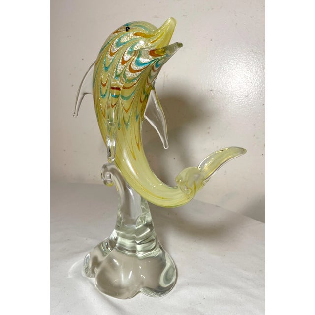 Vintage Hand Blown Murano Italian Art Studio Glass Dolphin Sculpture Statue Gold For Sale - Image 4 of 14