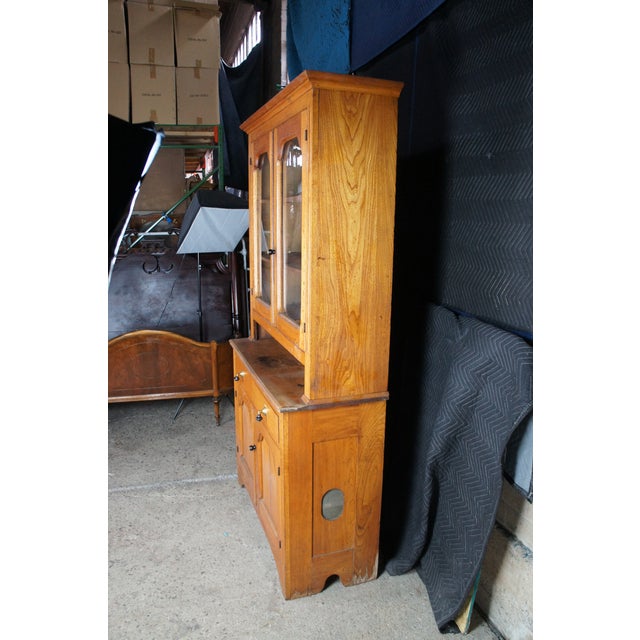 Antique Oak Stepback Farmhouse Hutch Cupboard Pie Safe Kitchen Cabinet For Sale - Image 10 of 14