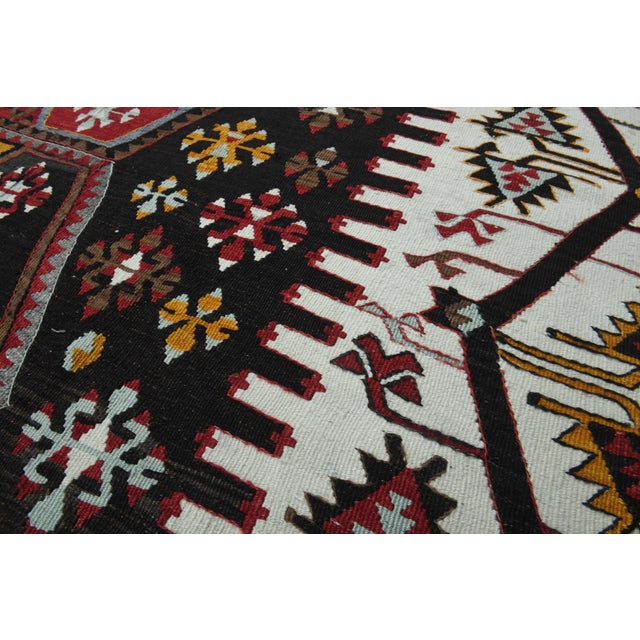 1970s Vintage Handmade Wool Cotton Black Turkish Runner Rug For Sale In San Francisco - Image 6 of 11