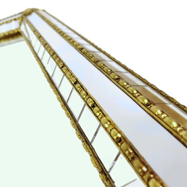 Large Vintage Venetian Hollywood Regency Octagonal Parclose Mirror with Glass and Brass Garlands, 1970s For Sale - Image 13 of 15