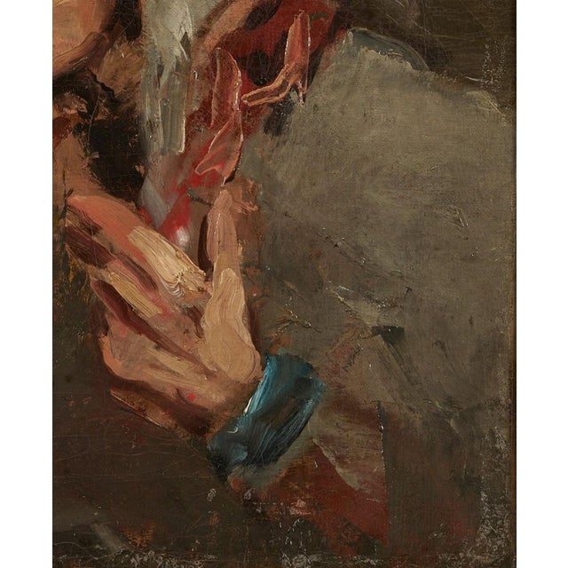 Early 20th Century J. Alden Weir O/C Painting, Peasant Woman Laughing For Sale - Image 4 of 7