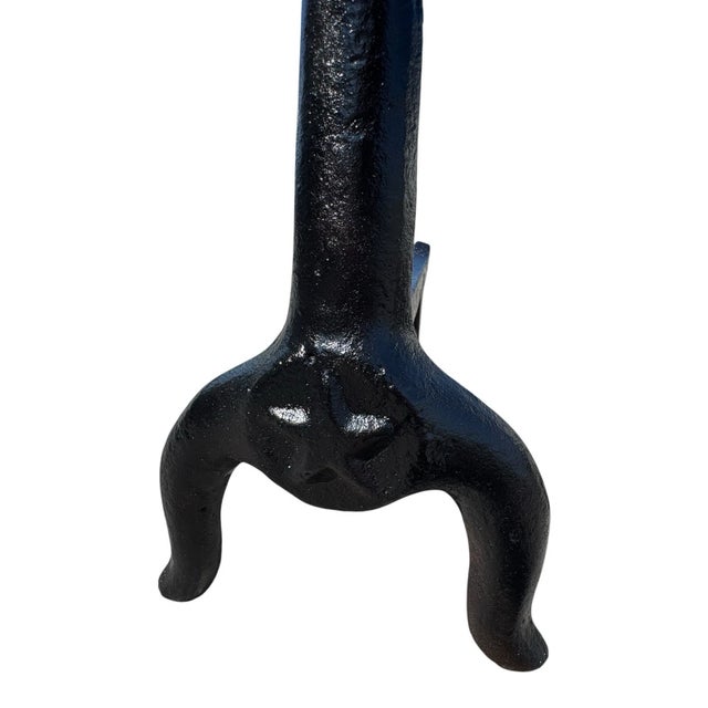 Antique Heavy Cast Iron Loop Top Fireplace Andirons Fire Dogs Pair Early 1900s For Sale - Image 13 of 17
