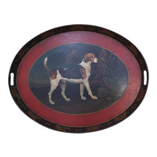 Vintage Oval Tole Beagle Dog Portrait Serving Tray For Sale