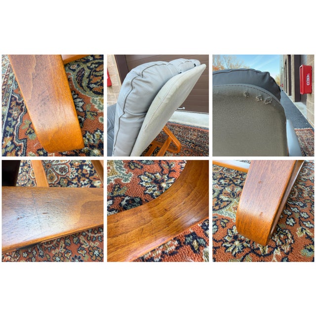 Mid Century Modern Plycraft Zero Gravity Reclining Lounge Chair in Gray Leather & Canvas For Sale - Image 18 of 18