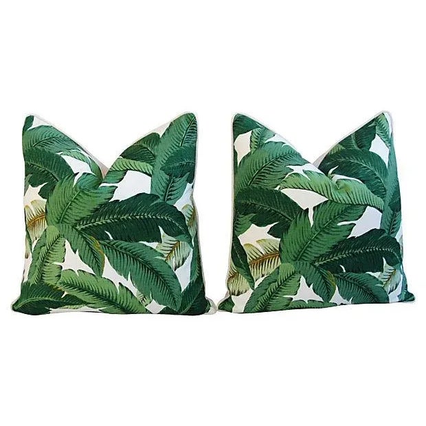 Large Tropical Banana Leaf Feather/Down Pillows 24" Square- a Pair For Sale In Los Angeles - Image 6 of 8