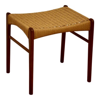 Danish Modern Teak and Papercord Ottoman For Sale