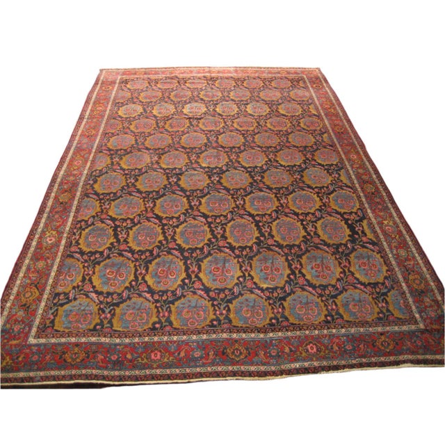 Antique Persian Bijar Wool 11X18 Navy, Ivory & Red Handmade Area Rug #1140244