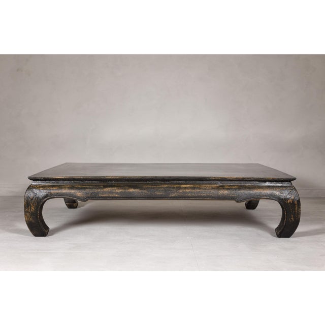 Chow Leg Low Kang Coffee Table with Distressed Black Finish, Midcentury For Sale In New York - Image 6 of 12