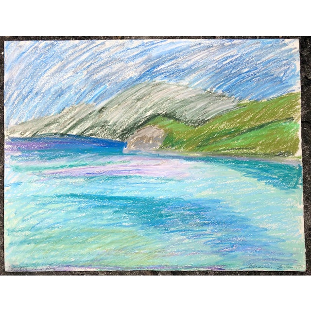 Pencil signed, dated and titled. Little Dix Bay pastel ocean scene, from the British Virgin Islands in 1979 by Atlanta...