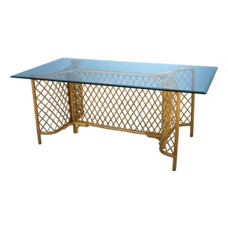 Vintage Lattice Rattan Dining Table For Sale