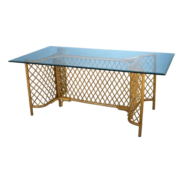 Vintage Lattice Rattan Dining Table For Sale