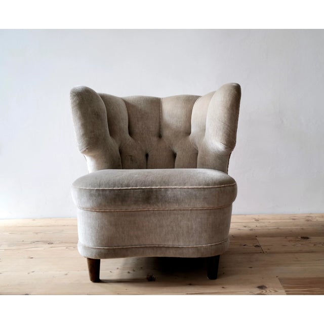 Scandinavian Grey Velvet Armchair, 1950s For Sale - Image 6 of 6