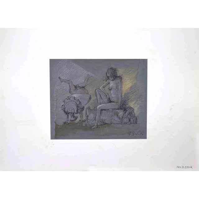 Loneliness is an original drawing in china ink and watercolor realized by Leo Guida in 1972. Good condition. Leo Guida...