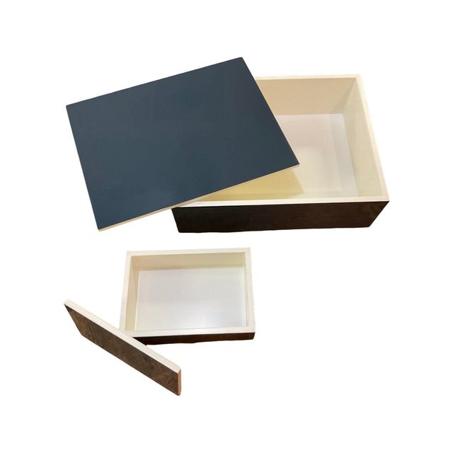 Contemporary Set of Navy and Ivory Decorative Lacquered Boxes For Sale - Image 3 of 5