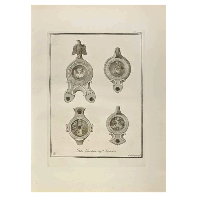 Francesco Giomignani, Oil Lamp with Medusa, Cupid, Etching, 18th Century For Sale