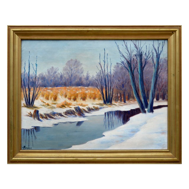 Textile The Winter Pond Mid Century Landscape by h.a. Brown For Sale - Image 7 of 7