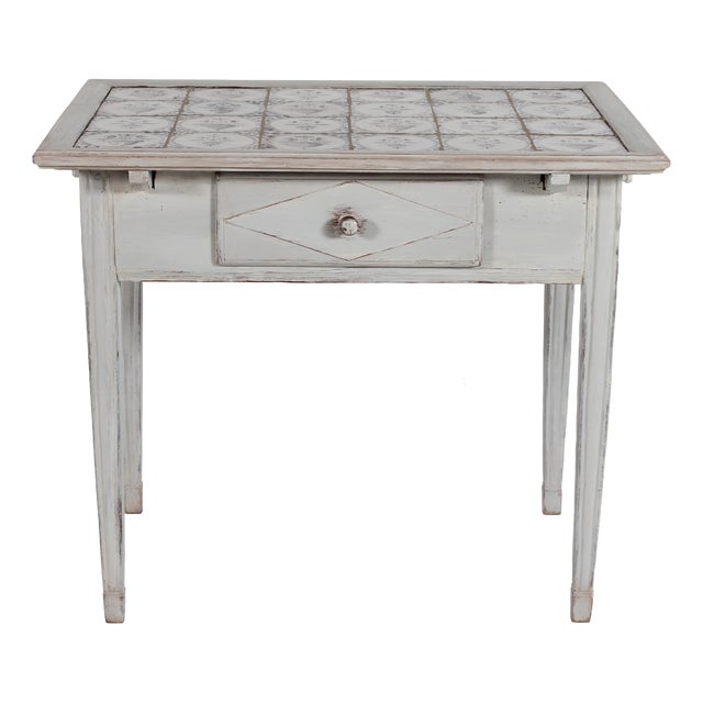 Antique Empire Table with Dutch Tile Top, Denmark, 19th Century For Sale