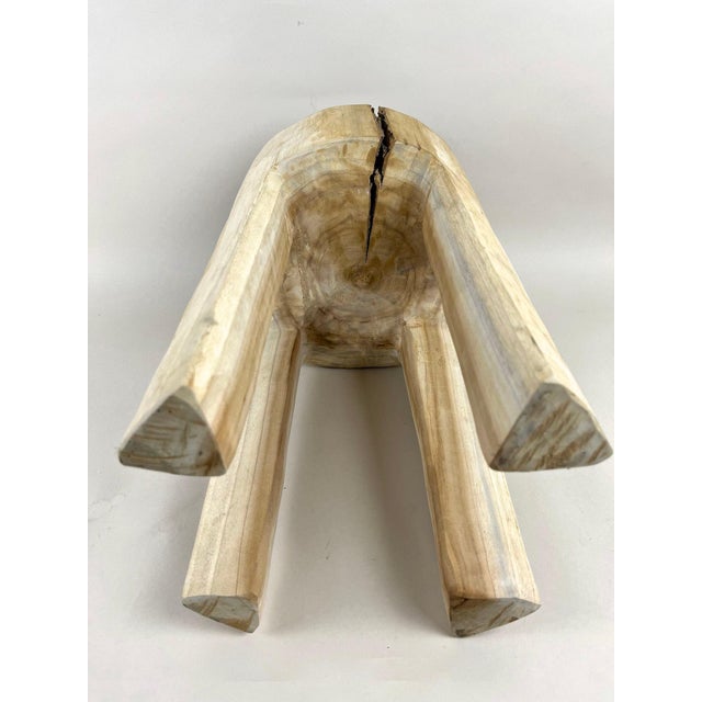 Rustic Handcarved Teak Wood Side Table in Bleached For Sale - Image 10 of 13