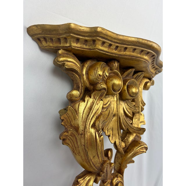 Gold Late 20th Century Pair of Giltwood Acanthus Leaf Wall Brackets | Neoclassical Style For Sale - Image 8 of 12