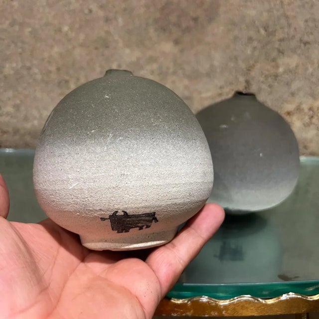 1970s Art Pottery El Toro Weed Pot Bud Vase Pair For Sale - Image 12 of 12