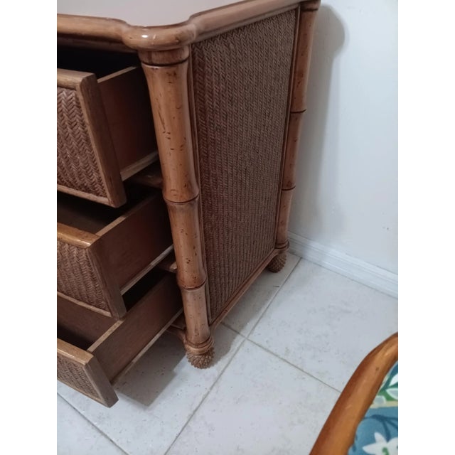 1980s Tropical Tommy Bahama Style Bachelor Chest Brown Wood 3 Drawer For Sale In Naples, FL - Image 6 of 6